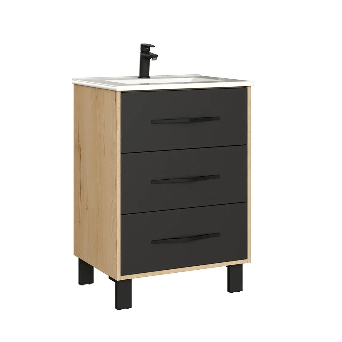 Flamingo Black Oak Floor Standing Cabinet & White Basin