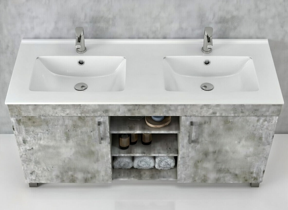 Flamingo African grey Vanity 2 Door Twin Sink