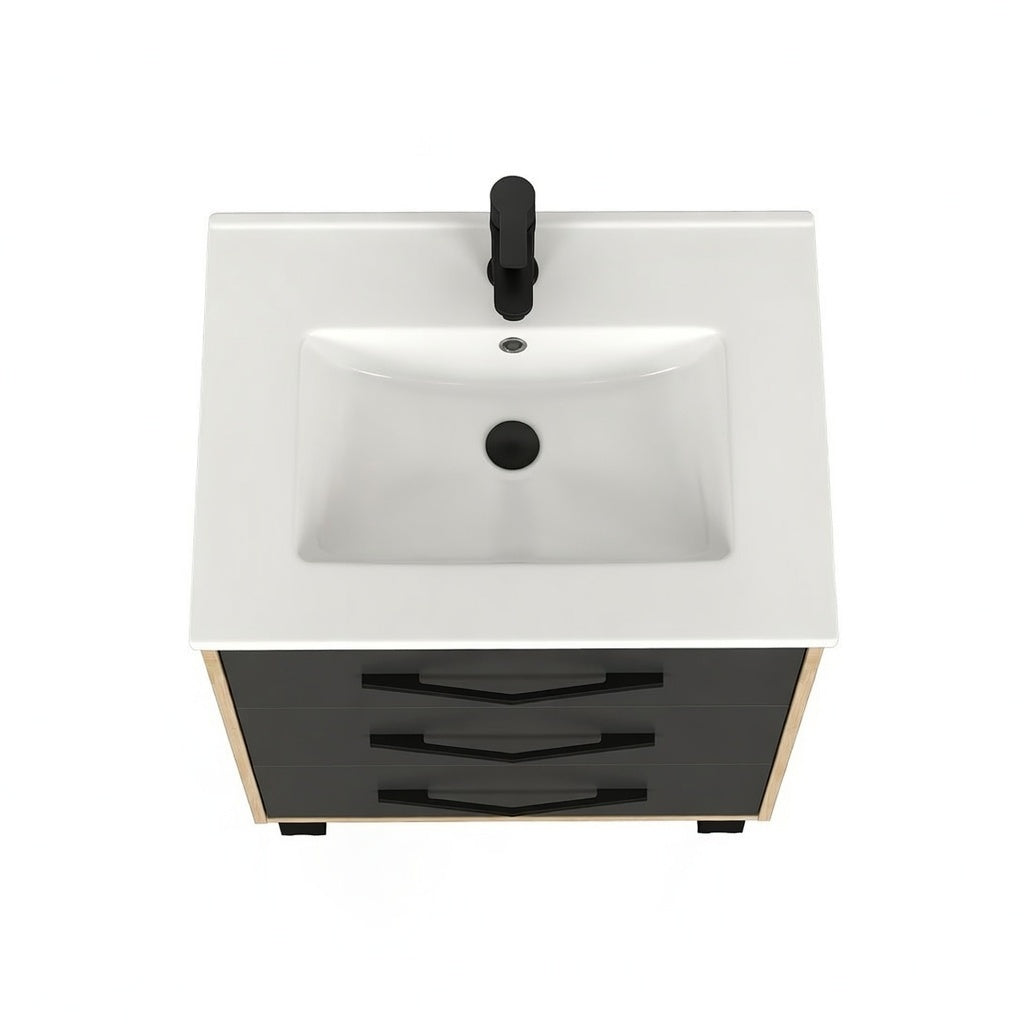 Flamingo Black Oak Floor Standing Cabinet & White Basin